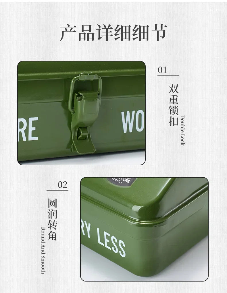 Outdoor Tools Storage Box Portable Camping Picnic Metal Tools Storage Box with Handle Sundries Storage Box Camping Gadgets
