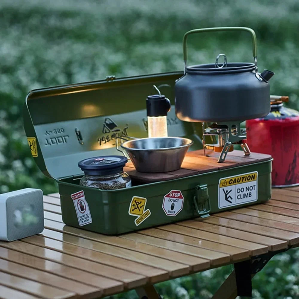 Outdoor Tools Storage Box Portable Camping Picnic Metal Tools Storage Box with Handle Sundries Storage Box Camping Gadgets