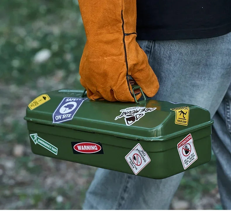 Outdoor Tools Storage Box Portable Camping Picnic Metal Tools Storage Box with Handle Sundries Storage Box Camping Gadgets